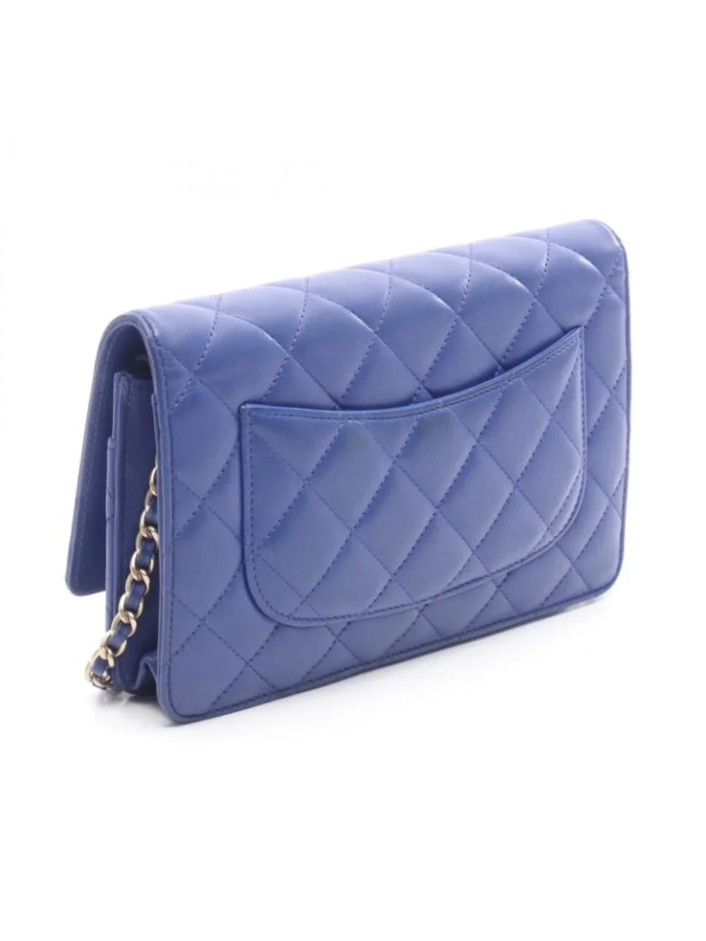 Chanel Shoulder Bag Quilted Blue Lambskin Chain Wallet